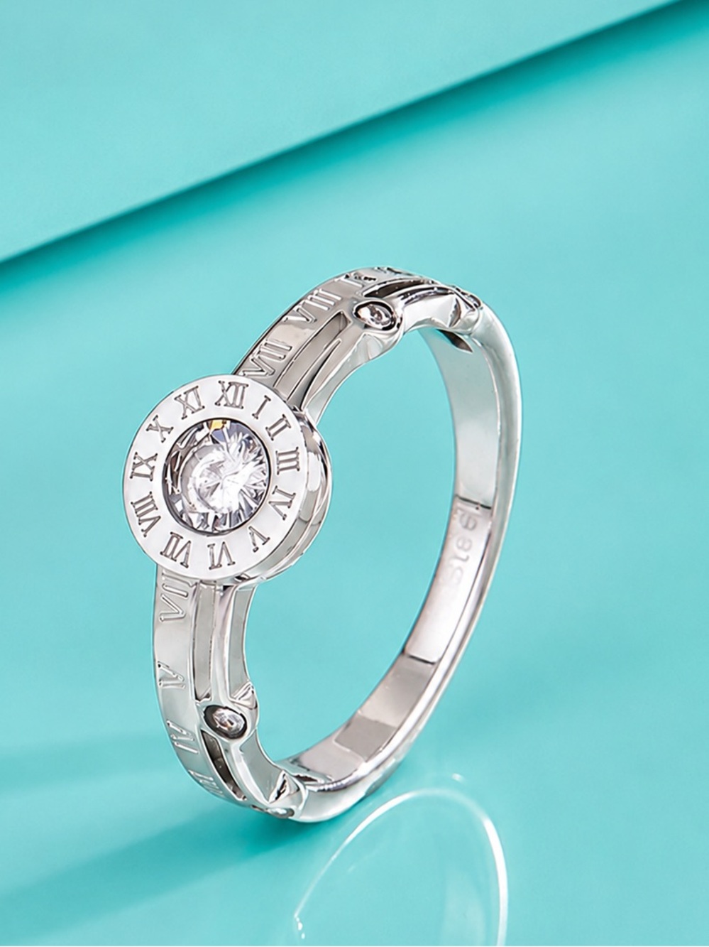Silver Roman Numeral Crystal Accent Ring - Picture 1 of 4